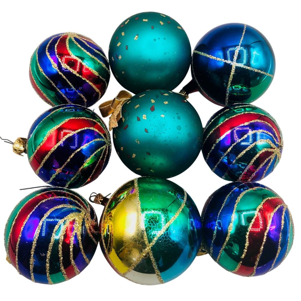 Set of nine vibrant VTG Christmas Ornaments